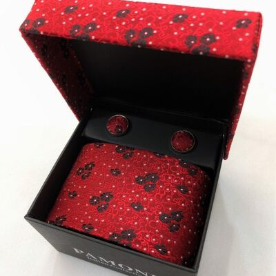 Red Floral Tie & Cufflinks Set_Red Floral Tie & Cufflinks Set