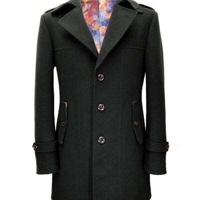 Slim Fit Black Wool Blend Coat_Black