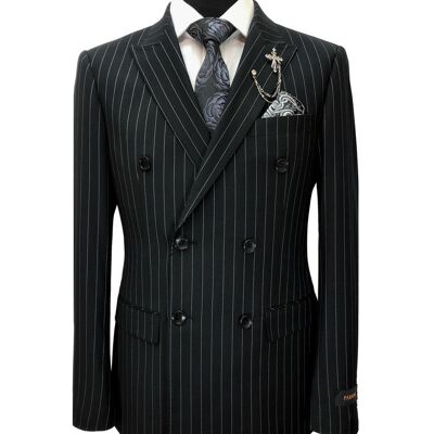 Black Pinstripe Double Breasted Suit_Black Pinstripe Double Breasted Suit