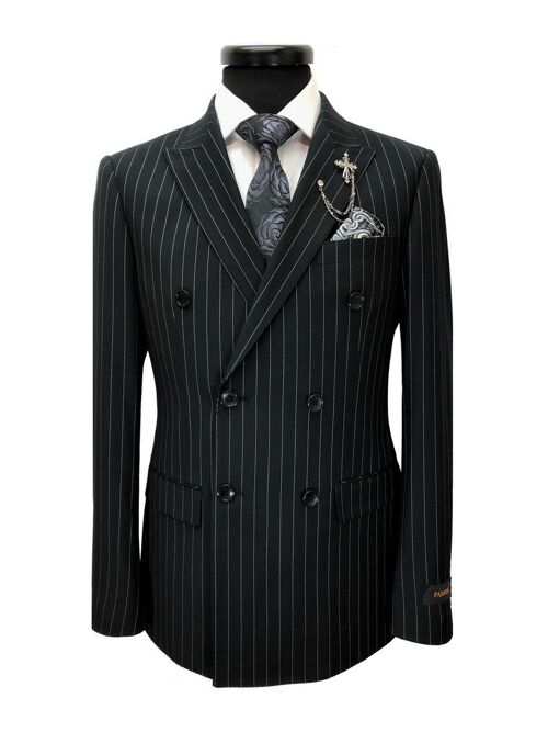 Black Pinstripe Double Breasted Suit_Black