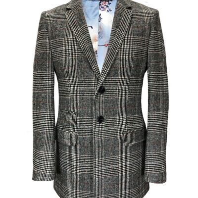 Grey Dogtooth Check Slim Fit Coat_Grey Dogtooth Check Slim Fit Coat