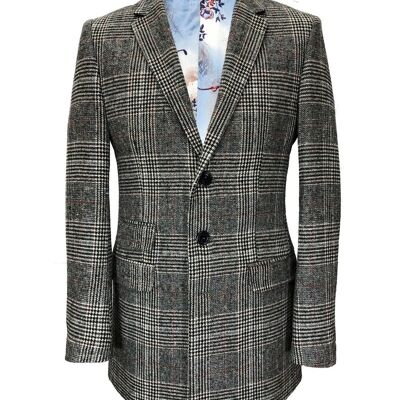 Grey Dogtooth Check Slim Fit Coat_Grey