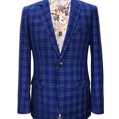 Royal Blue Check Slim Fit Blazer_Blue