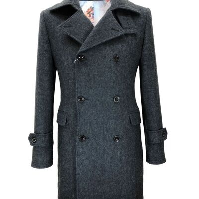 Grey/Blue Slim Fit Double Breasted Coat_Grey/Blue