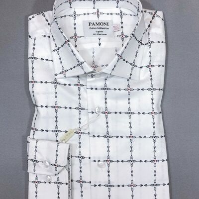 White Check Arrow Print Slim Fit Shirt_White Check Arrow Print Slim Fit Shirt