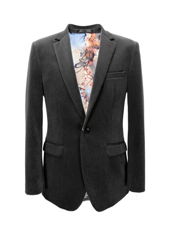 Blazer Slim Fit en Velours Gris_Grey 1