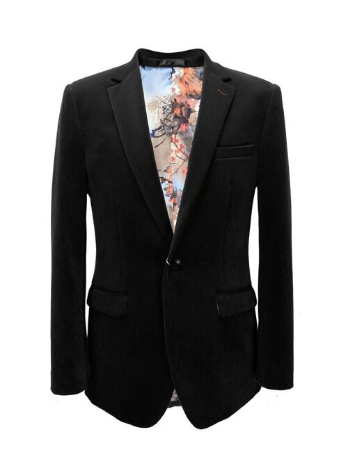 Black Velvet Slim Fit Blazer_Black