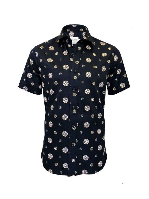 Abstract design Pure Cotton Short Sleeve Shirt_Navy