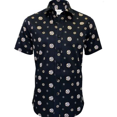 Abstract design Pure Cotton Short Sleeve Shirt_Navy