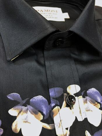 Chemise à manches courtes à imprimé orchidées_Noir 2