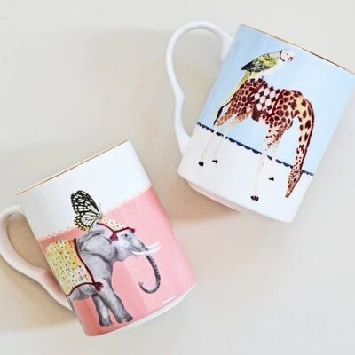 YE - Box 2 mugs 28 cl Elephant and Giraffe
