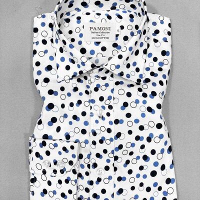 White Black/blue Circle Print Slim Fit Shirt_White Black/blue Circle Print Slim Fit Shirt