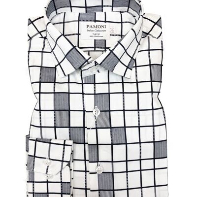 White Grey Pattern Check Slim Fit Shirt_White Grey Pattern Check Slim Fit Shirt