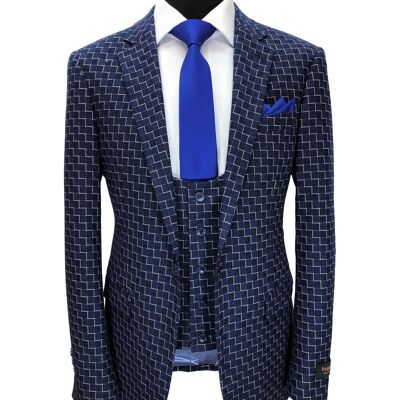 Blue Zigzag Pattern 3-piece Suit_Blue Zigzag Pattern 3-piece Suit