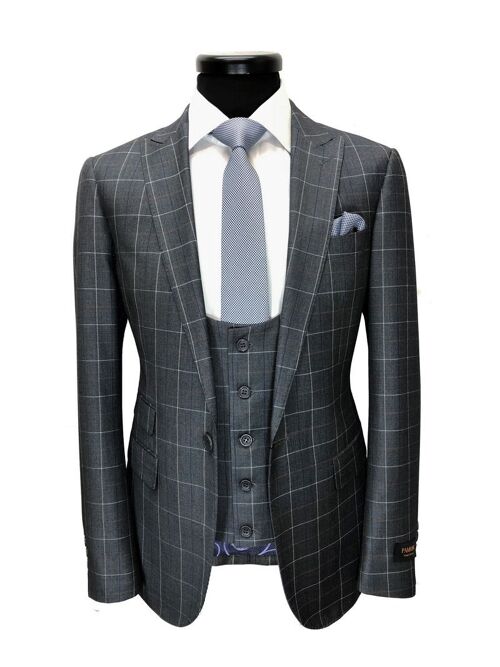 Grey Check One Button 3-piece Suit_Grey