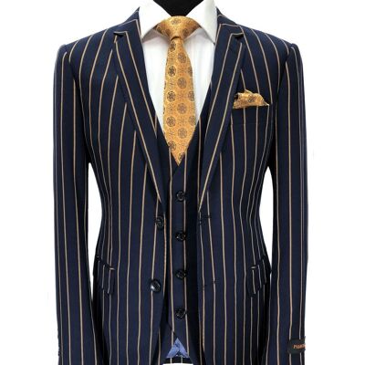 Navy Brown Bold Stripe 2-button 3-piece Suit_Navy Brown Bold Stripe 2-button 3-piece Suit