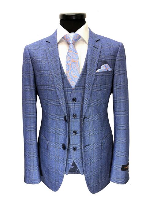 Light Blue Prince Of Wales Check 2-button 3-piece Suit_Light Blue Prince Of Wales Check 2-button 3-piece Suit