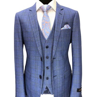 Light Blue Prince Of Wales Check 2-button 3-piece Suit_Light Blue Prince Of Wales Check 2-button 3-piece Suit