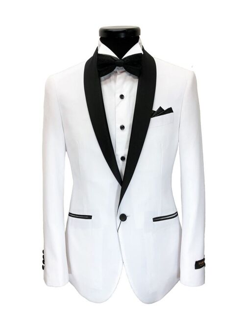 White Black Lapel Slim Fit Dinner Suit_White Black Lapel Slim Fit Dinner Suit