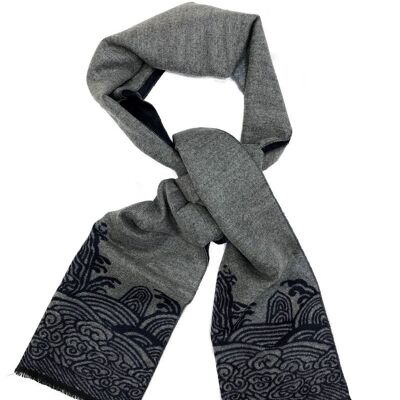 Traditional Oriental Pattern Scarf_Grey