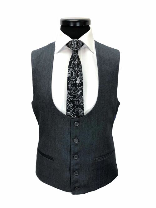 Dark Grey Herringbone 2-button 3-piece Suit_Grey