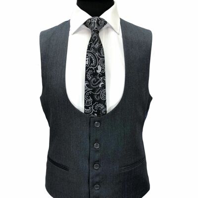 Dark Grey Herringbone 2-button 3-piece Suit_Grey