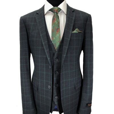 Grey & Green Check 2 Button 3-piece Suit_Grey & Green Check 2 Button 3-piece Suit