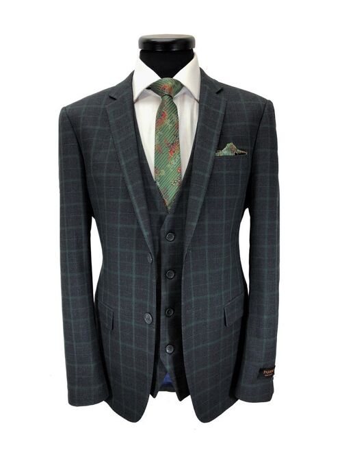 Grey & Green Check 2 Button 3-piece Suit_Grey