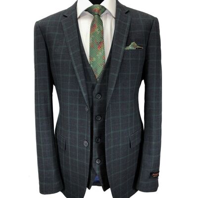 Grey & Green Check 2 Button 3-piece Suit_Grey