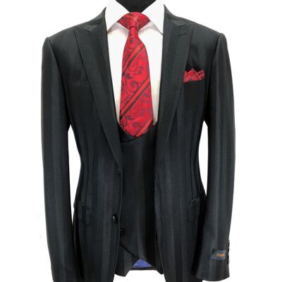 Black Bold Stripe 2-button 3-piece Suit_Black Bold Stripe 2-button 3-piece Suit