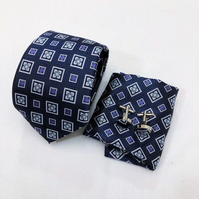 Abstract Floral Square Tie & Cufflinks Set_Abstract Floral Square Tie & Cufflinks Set