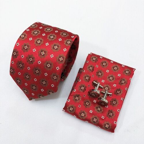 Red Persian Tie & Cufflinks Set_Red