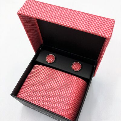 Red Micro Check Motif Tie & Cufflinks Set_Red Micro Check Motif Tie & Cufflinks Set