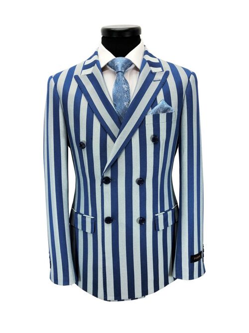 Blue Bold Stripe Double Breasted Suit_Blue