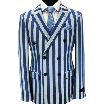 Blue Bold Stripe Double Breasted Suit_Blue