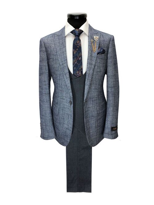 Subtle Check Grey Combination 3-piece Suit_Subtle Check Grey Combination 3-piece Suit