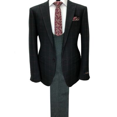Black Check/grey Combination 3-piece Suit_Black Check/grey Combination 3-piece Suit