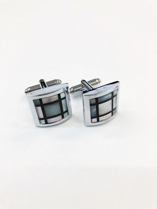 Mother Of Pearl Check Cufflinks_Blue
