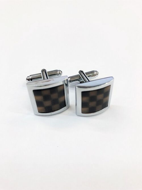 Black & Brown Chequered Cufflinks_Black