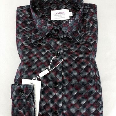 Maroon Halftone Diamond Check Shirt_Maroon Halftone Diamond Check Shirt