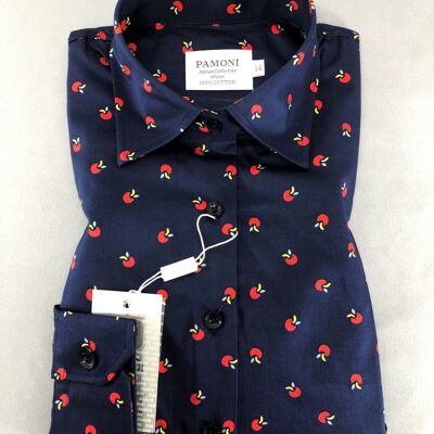 Navy Apple Print Fitted Shirt_Navy Apple Print Fitted Shirt