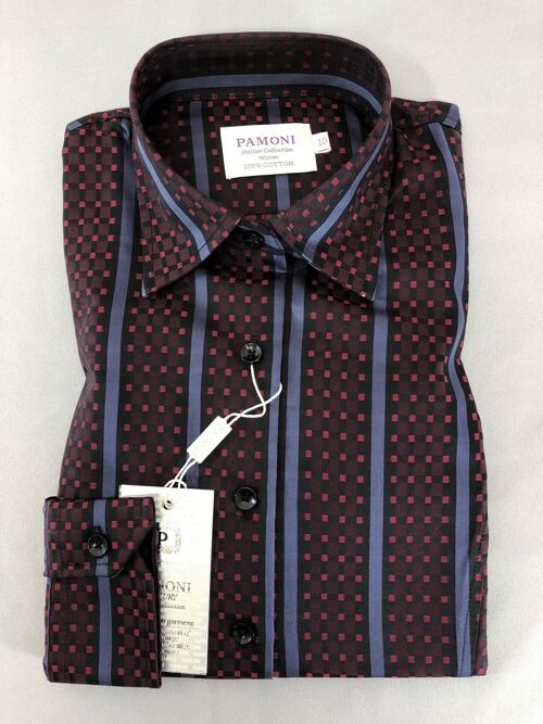 Maroon Check With Purple Stripe Fitted Shirt_Maroon