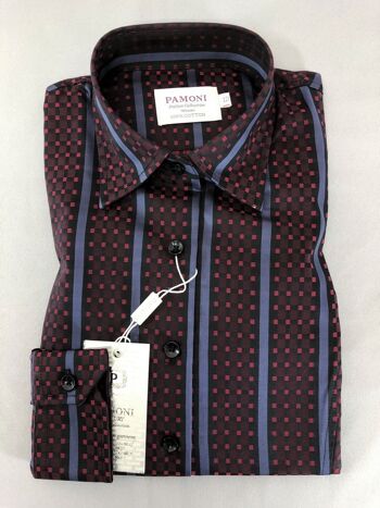 Chemise ajustée à carreaux marron avec rayures violettes_Maroon 1