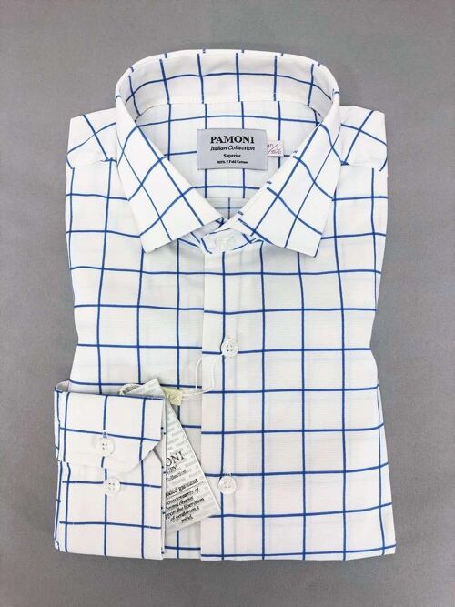 White Blue Check Slim Fit Shirt_White Blue Check Slim Fit Shirt