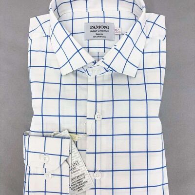 White Blue Check Slim Fit Shirt_White Blue Check Slim Fit Shirt