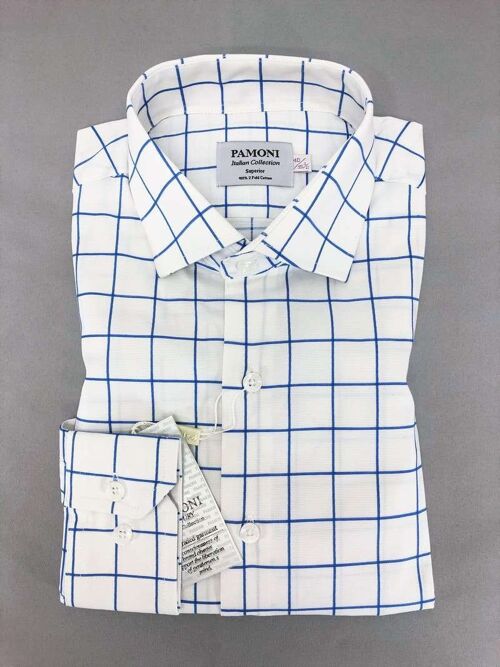 White Blue Check Slim Fit Shirt_White Blue