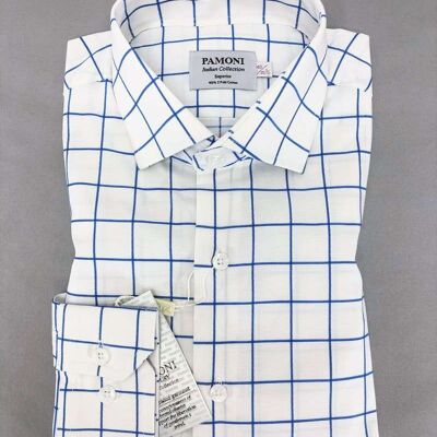 White Blue Check Slim Fit Shirt_White Blue