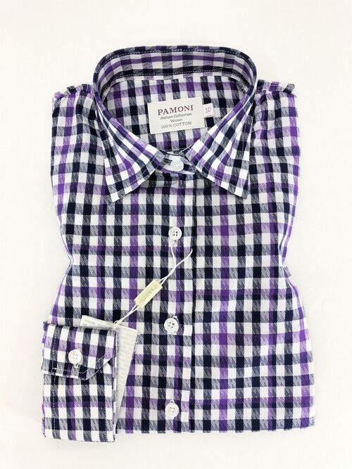 Purple Grey Check Fitted Shirt_Purple Grey Check Fitted Shirt