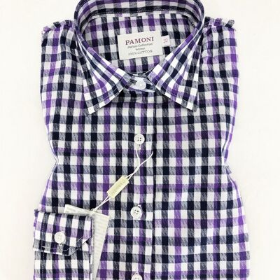 Purple Grey Check Fitted Shirt_Purple Grey Check Fitted Shirt