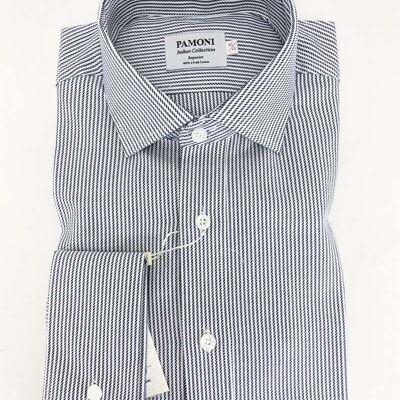 Navy Rope Stripe Slim Fit Shirt_Navy Rope Stripe Slim Fit Shirt